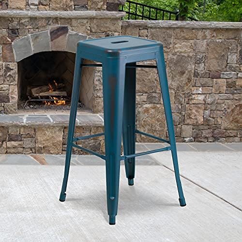 Flash Furniture Kai Commercial Grade 4 Pack 30" High Backless Distressed - Image 5