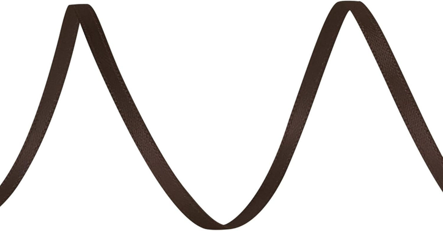 LIUYAXI Brown Double Faced Satin Ribbon, 1/8" X Continuous 100 Yards, Thin Ribbons Perfect for Gift Wrapping Wedding Invitation Card Hair Bows Tag Floral Arrangement DIY Craft