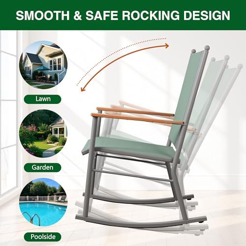 Shintenchi 2 Pcs Outdoor Rocking Chairs Set, Upgraded High Back Patio Rocking - Image 5