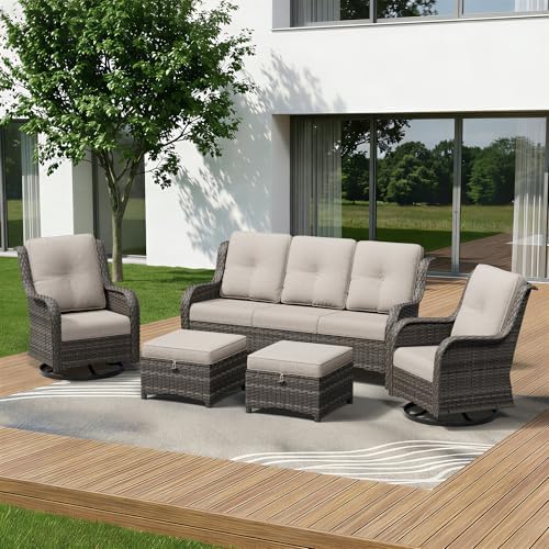 5 Piece Outdoor Wicker Patio Furniture Set, Outdoor Swivel Rocker Patio Chairs by Gardenbee