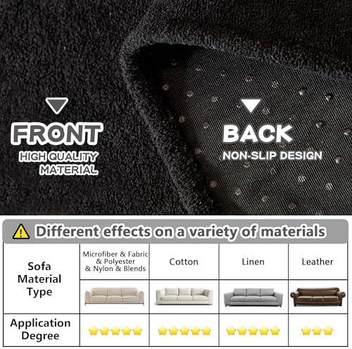 MYSKY HOME Black Couch Covers for Reclining Couch, Non-Slip Sectional Sofa - Image 4