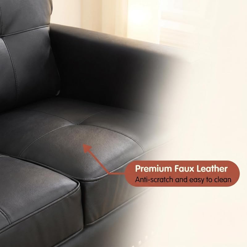 Modern Faux Leather 2-Seater Loveseat Sofa, Upholstered Couch - Image 7