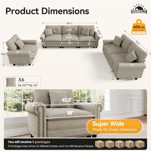 SUNSHINE VALLEY Modular Sectional Sofa Set Living Room 3-Piece Deep Seats - Image 2