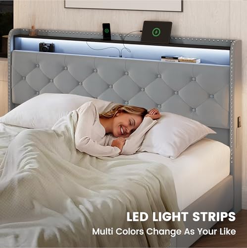 LARMACE Queen Bed Frame with 4 Storage Drawers, LED & Charging Station - Image 6