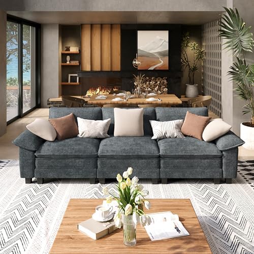 SUNSHINE VALLEY 123.6" 3-Seat Straight Modular Cloud Couch Sectional Sofa by SUNSHINEVALLEY