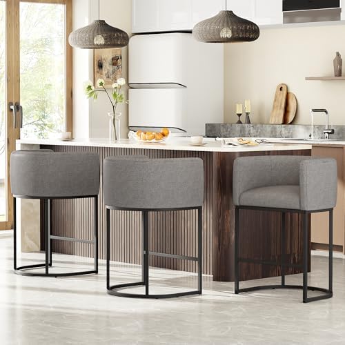 26" H Counter Height Bar Stools Set of 3, Modern Barrel Counter Stools by VATROS