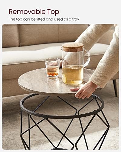 VASAGLE Small Round Coffee Table Set of 2, - Image 6