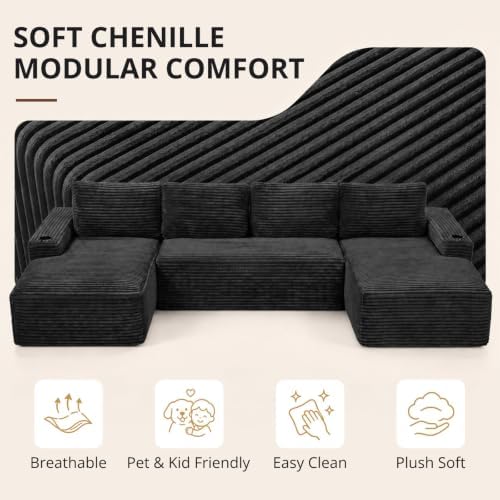 Skepphlay 133" U Shaped Couch, Boneless Sectional Couches - Image 3