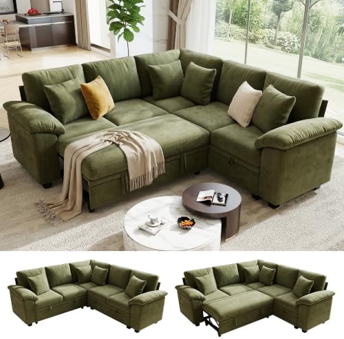 Sectional Sleeper Sofa with Pull Out Bed, Convertible Cloud Couch Bed, Modular by WorthFurni