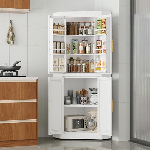 GAIOUS 63" Metal Corner Kitchen Pantry Cabinet, Kitchen Food Cabinets White - Image 4