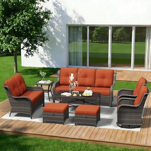 8 Piece Outdoor Wicker Patio Furniture Set, Outdoor Swivel Rocker Patio Chairs by Gardenbee