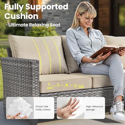 ovios Patio Furniture Set, 8 Pieces Outdoor Wicker Sofa Couch - Image 4