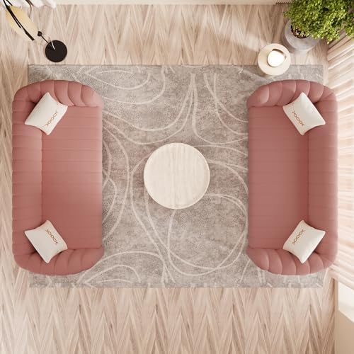 2-Piece Pink Velvet Tufted Sofa Set - Image 3
