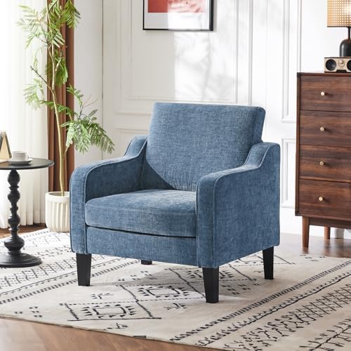 VINGLI Navy Blue Accent Chair Chenille Upholstered Armchair - Image 2