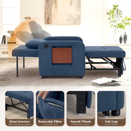 Convertible Sleeper Chair-Fabric Futon Sofa Bed, Single Sleeper Sofa, Small - Image 5