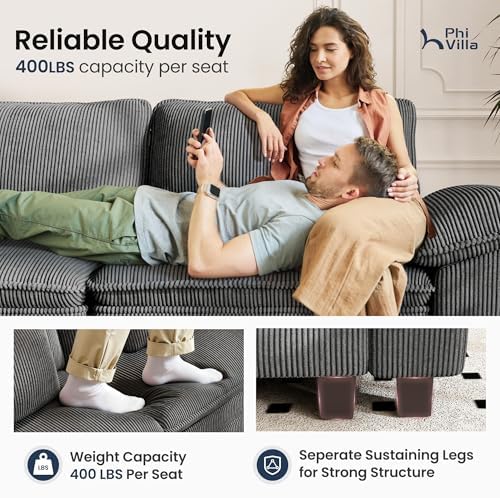 PHI VILLA 2-Piece Modular Loveseat Couch and Chair Set Setional Sofa - Image 6