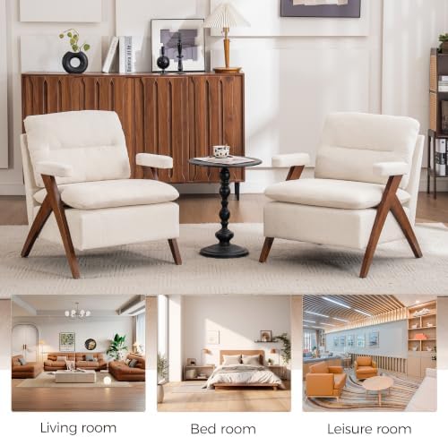 Mid Century Modern Accent Chair, Comfy Solid Wood Armchair - Image 7