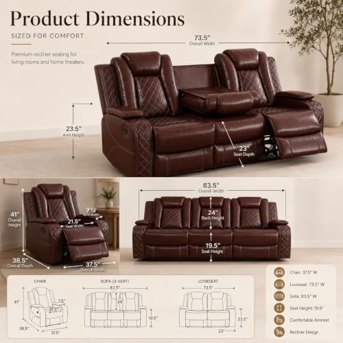 Power Reclining Leather Sofa Set – 2-Piece Home Theater Seating - Image 2
