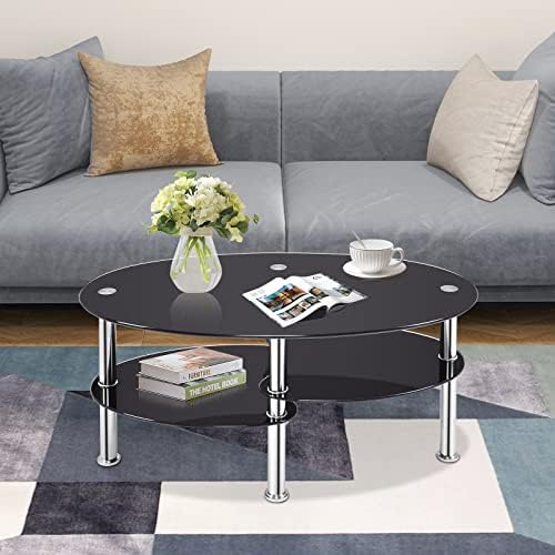 COSTWAY Glass Coffee Table, 3-Tier Sofa Side Table - Image 3
