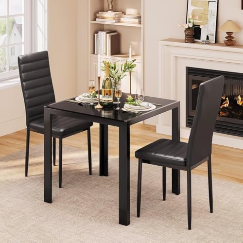Gizoon 3 Piece Glass Dining Table Set, Kitchen Table and Chairs Set - Image 3