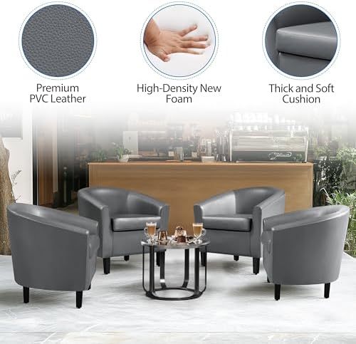 Yaheetech Accent Chairs, Faux Leather Barrel Armchairs - Image 5