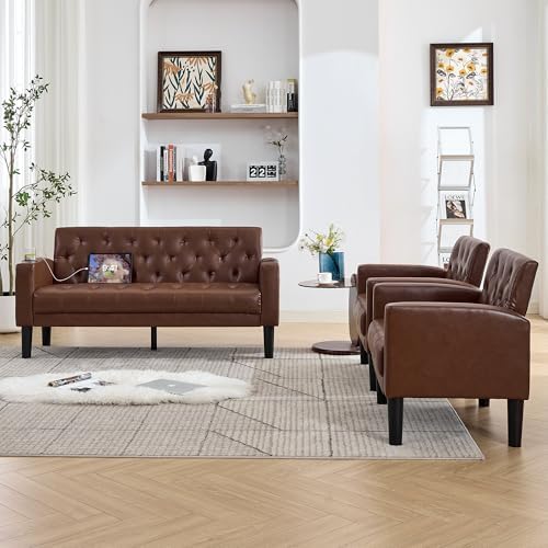 62'' Leather Loveseat Sofa Set - Image 4