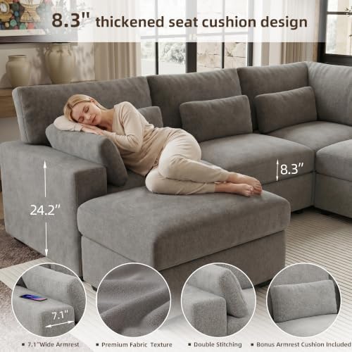 WorthFurni 142.1'' Modular Sectional Sofa, L Shaped Oversized Extra Deep Couches - Image 5