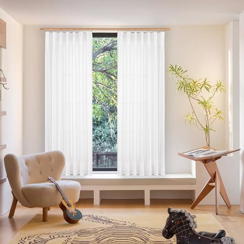 YoungsTex White Linen Curtains 84 Inches Long - Image 3