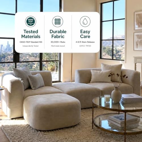 Acanva Mellow Modern Tight Curved Back Velvet Sofa, 4 Seater Modular - Image 5