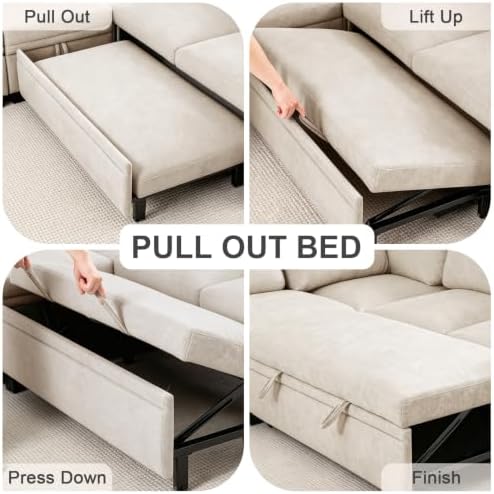85'' Modular Sectional Sleeper Sofa, L Shape Pull Out Sofa Bed - Image 5