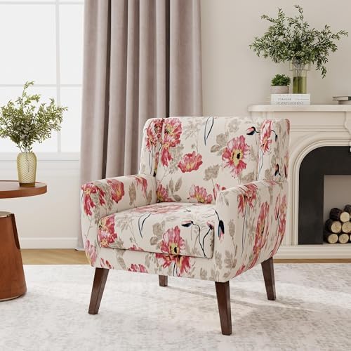 Accent Chair, Upholstered Armchair in Linen, Pattern White - Image 3