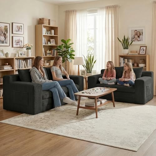 Boneless Loveseat Sofa Bed, Tri-Folding Convertible Futon Sleeper - Image 2