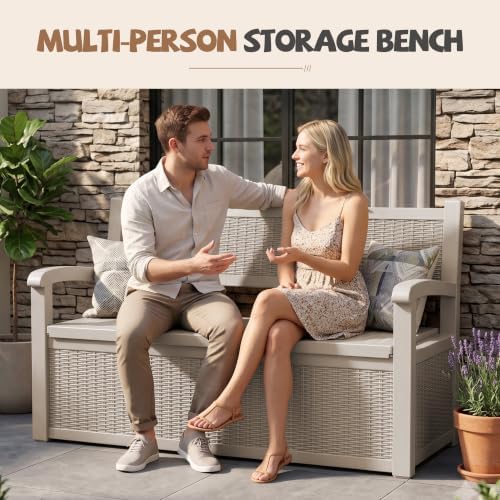 EFU Outdoor Bench Storage Deck BoxWaterproof Wicker - Image 7