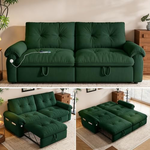 77.2" Sleeper Sofa Bed Full, Pre-Assembled Flannel Pull Out Sofa by Tabaray