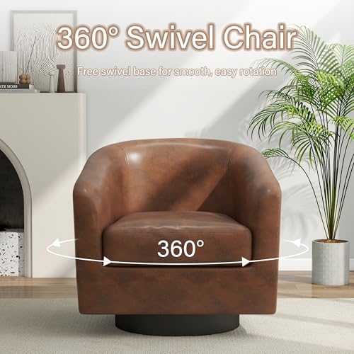 Pia Ricco Set of 4 Faux Leather 360° Swivel Barrel Accent Chair Brown - Image 5