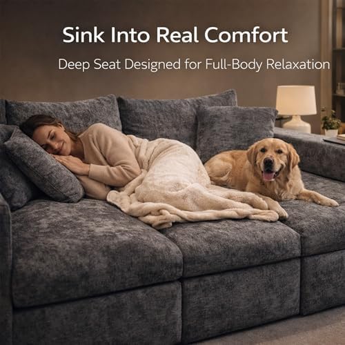 108'' Oversized Modular Sectional Sofa, Deep-Seat Cloud Couch - Image 4