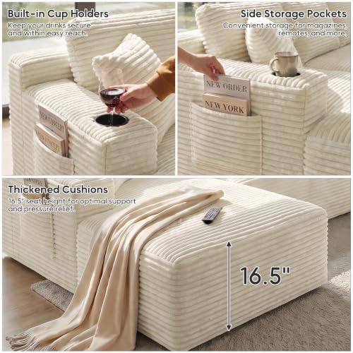 133" U-Shaped Modular Sectional Sofa, Corduroy Boneless Couch - Image 4
