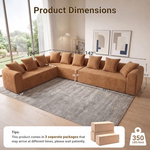 Claiks 142" Cloud Boneless Couch, L-Shape Left Chaise - Image 2