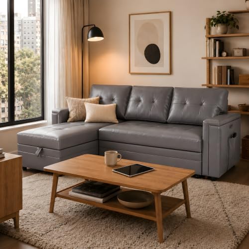 Naomi Home L-Shaped Air Leather Sleeper Sectional Sofa by NaomiHome