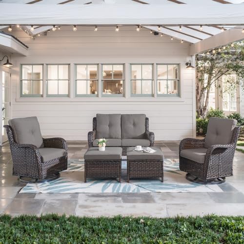 Belord 5 Piece Wicker Patio Furniture Set, Outdoor Swivel Rocker Chairs Set of 2 by Belord