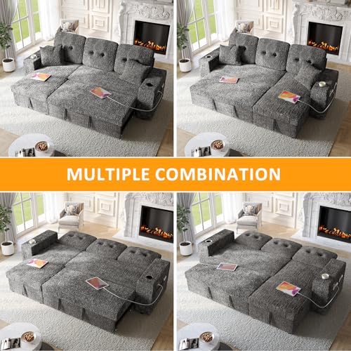 90 Inch Modular Sectional Sleeper Sofa Bed, 4 in 1 Pull Out Couch Bed - Image 7