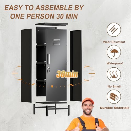 pozdeg 47.24" Black Lockable Small Metal Storage Locker - Image 6