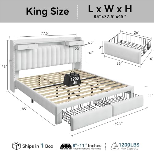 FreeHouse King Bed Frame and 2-Tier Storage Headboard & 4 Drawers - Image 2