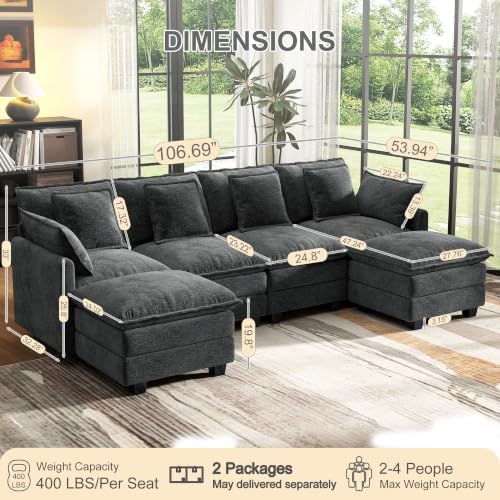 Hanherry 107" Cloud Couch Sectional Modular Sofa, Deep Seat Couches - Image 2