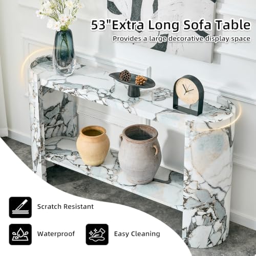 LKTART 53" Faux Marble Console Table, 2-Tier Entryway Table - Image 4