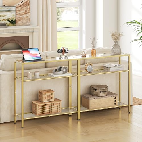 HOOBRO 29.5" Narrow Console Table, 3-Tier Tempered Glass Sofa Table - Image 4