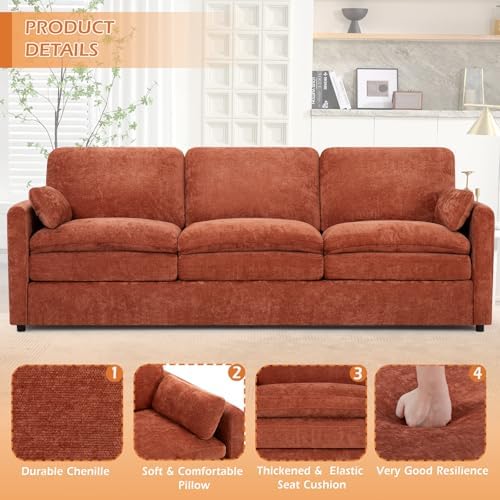 89” Chenille 3-Seater Sofa w/Two Arm Pillows - Image 6