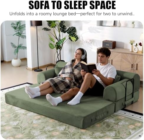 79" Memory Foam Sofa Bed, High Backrest Convertible Futon Boneless Couch - Image 6