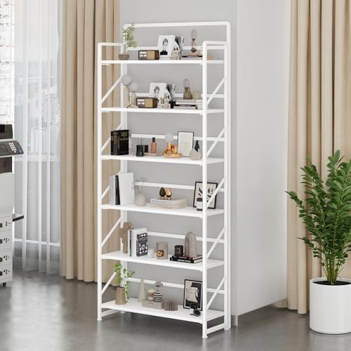 JSB 6 Tier No Assembly Folding Bookshelf, 30.3" Wide Foldable Storage Bookcase - Image 2