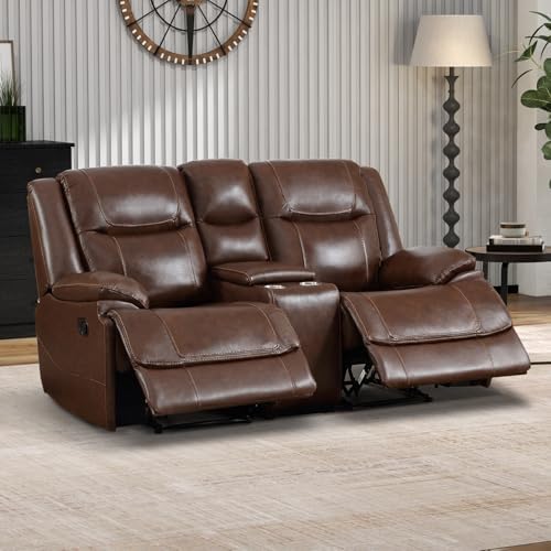 EBELLO Genuine Leather Recliner Manual Loveseat Couch by EBELLO